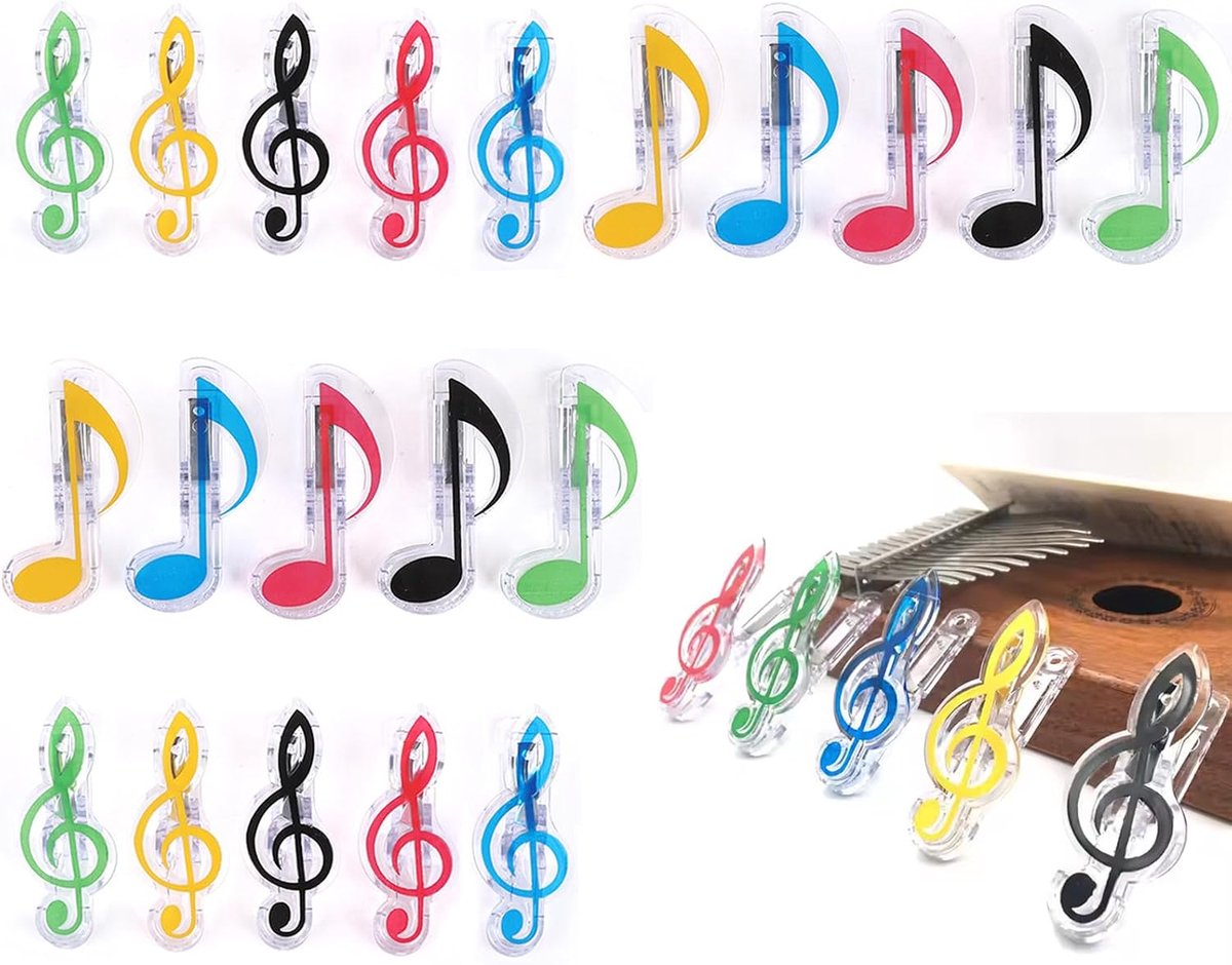 Muzieknotitieclips, Jicyor 20 stuks muzieknotitieclips, plastic muziek boek bladwijzers briefpapier clip, fotoclips - ShopVlot