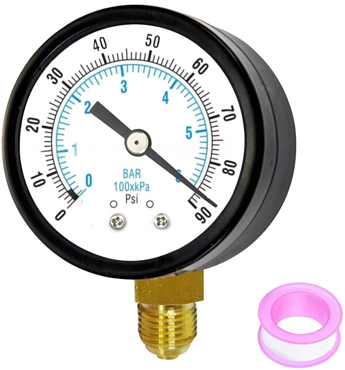 Water pressure gauge 0-6 Bar, 1/4 inch pressure gauge with 1/4 BSP brass connection, diameter 62 mm pressure gauge, 90 - ShopVlot