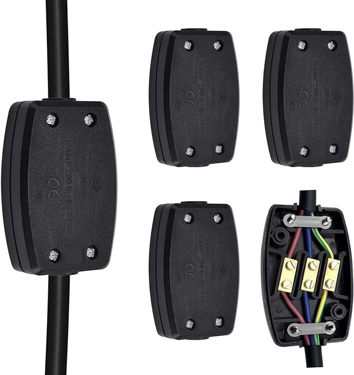 Solidchoice - 4 Delige 3 Polige Aansluitdoos - Zwart voor Buitenverlichting en Voertuigbedrading