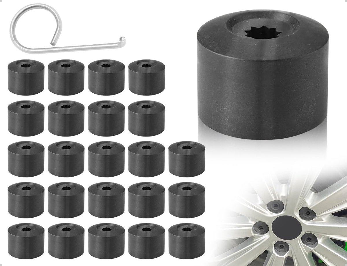 Pack of 24 Wheel Bolt Caps Universal Hex Tire Nuts Dustproof Screw Covers Car Wheel Caps with Removal Tool (Black) - ShopVlot