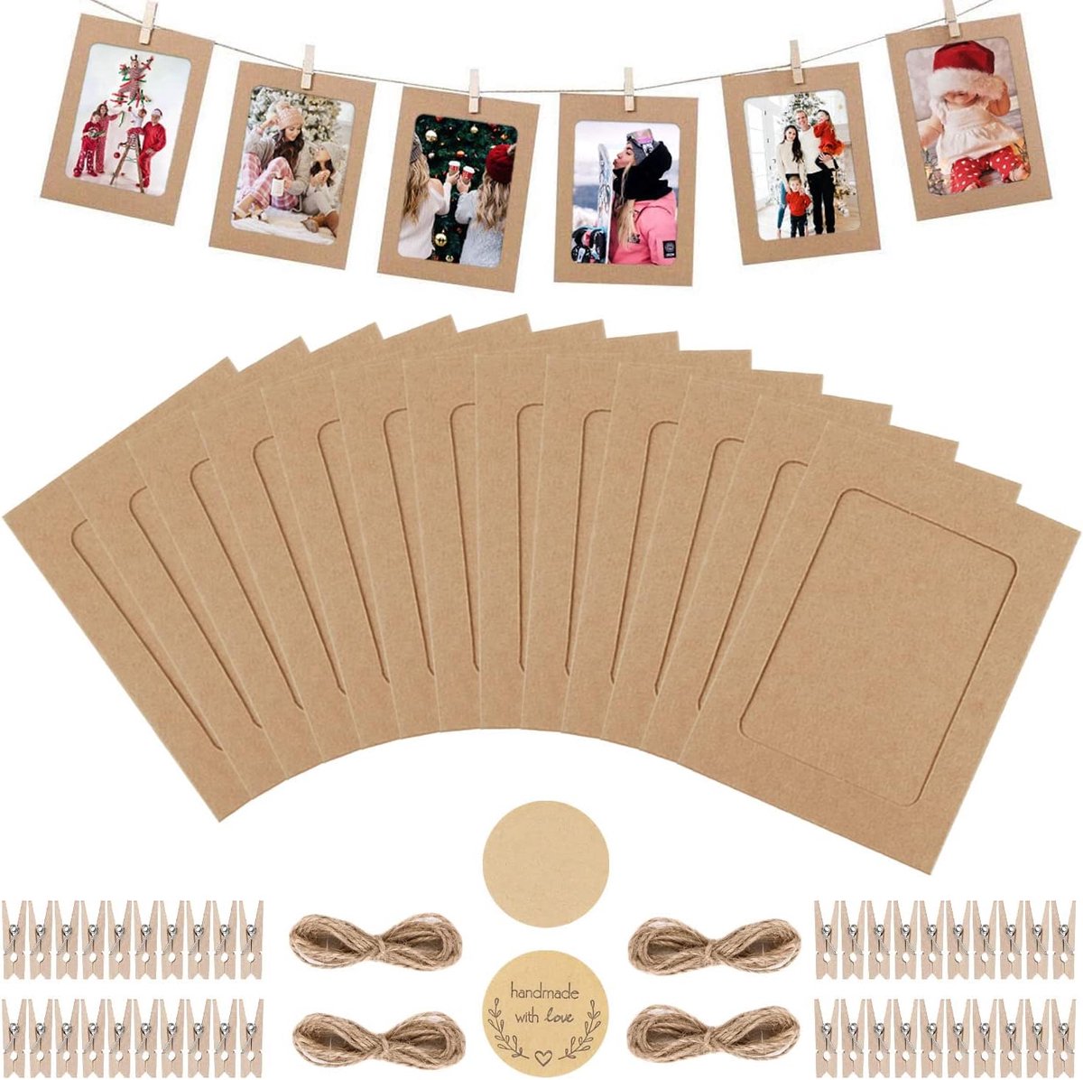40 Pieces Brown Kraft Paper Photo Frame Collagen Hanging Wall Decoration for Hanging Pictures Postcards, with 40 Mini - ShopVlot