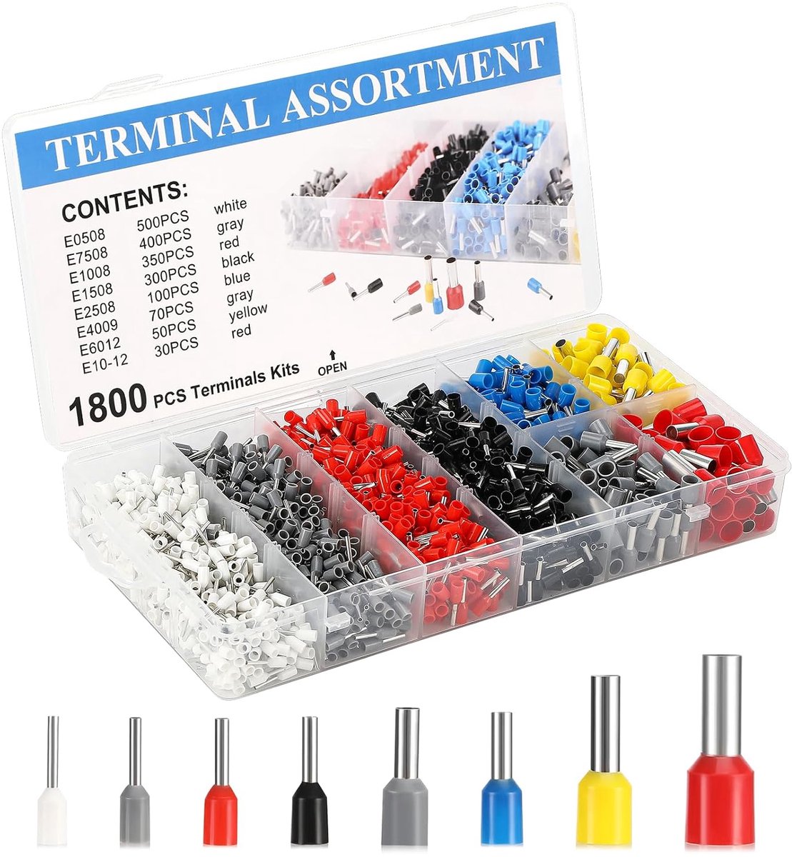 Quuylin Pack of 1800 Shrink Caps 0.05 m² - 10 mm² Insulated Cable Caps Cable Connectors with Practical Assortment Box - ShopVlot