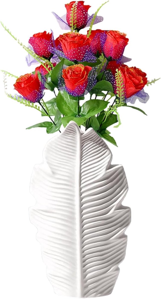 Modern White Ceramic Vase Ceramic Flower Vase Small Decorative Boho Maple Leaf Shape Nordic Minimalist Style For Desk - ShopVlot