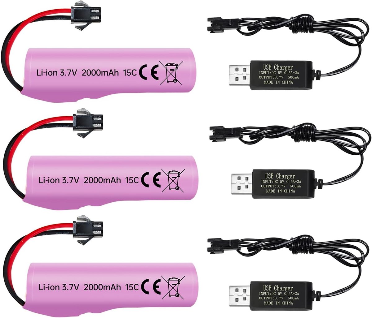 3PCS 3.7V 2000mah SM-2P Plug Li-ion Battery with USB Charging Cable for DE68 DE44 DE45W DE45 DE58 DE49 DE57 DE70 - ShopVlot