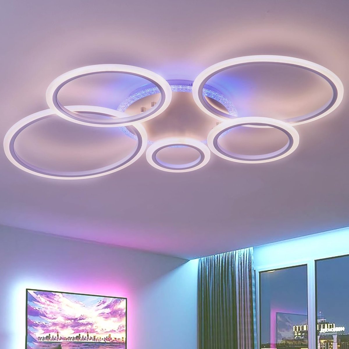 5 Ring Light Fixtures Ceilings with Remote Control APP, 100cm RGB Dimmable Ceiling Lights with Memory Function, Modern - ShopVlot