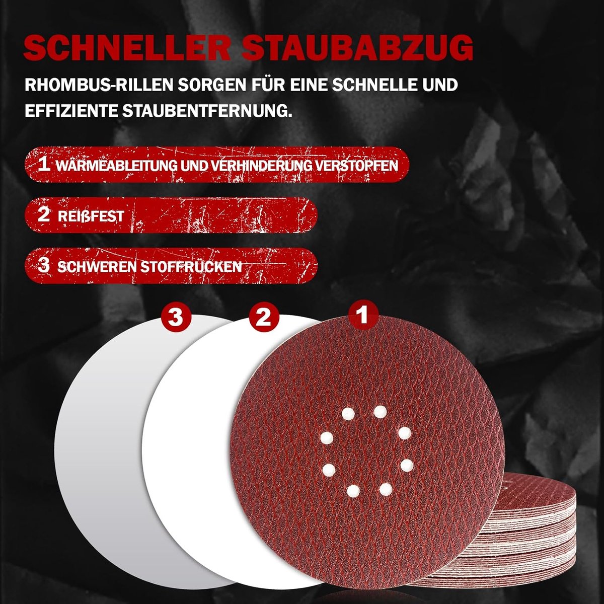 Pack of 50 225 mm Velcro Sandpaper, Eccentric Red Sanding Discs 40/80/120/180/320 Grit, 8 Holes Anti-Clog Up Design - ShopVlot
