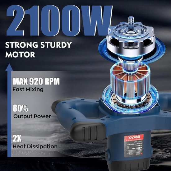 IMAYCC Mortar stirrer, 2100 W concrete mixer, 6 speed agitator concrete, whisk, mortar mixer m14, stirrer mortar - ShopVlot — afbeelding 3