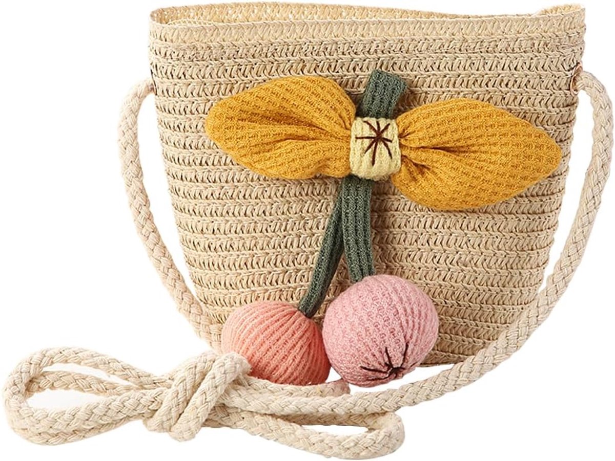 Girls' Floral Straw Bag with Zip Shoulder Bag Floral Woven Handbag Kids Mini Beach Bag for Holiday, Travel, Outdoor - ShopVlot