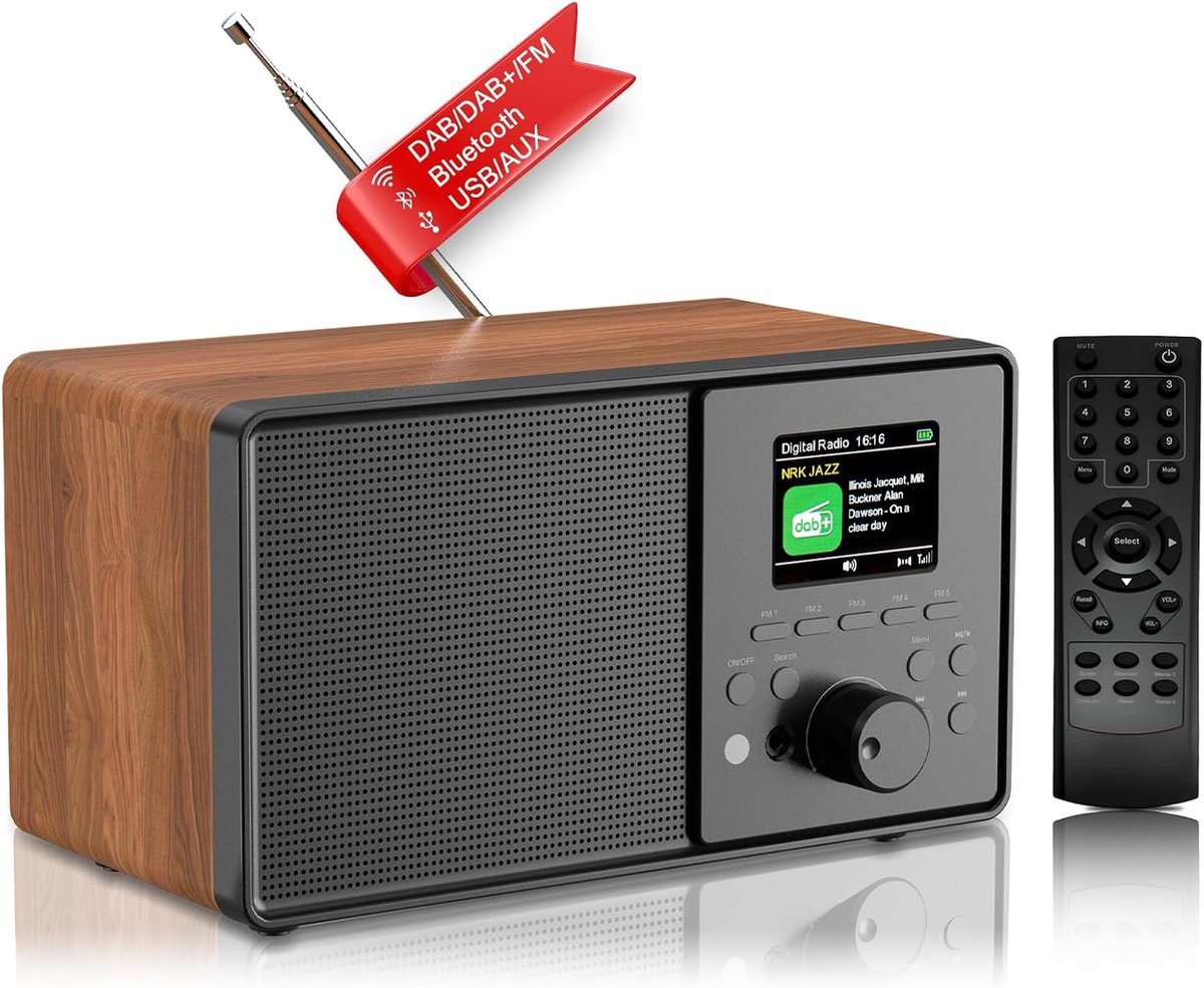 DAB/DAB+ Digitale radio, nostalgische radio met 2,4 inch kleurendisplay, bluetooth, USB/AUX, afstandsbediening - ShopVlot