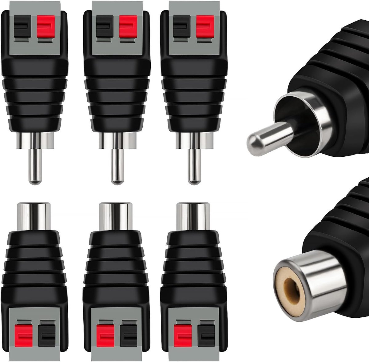 3 Pairs RCA Male to 2 Screw Terminal Strip Speaker Phono, RCA to Speaker Wire Adapter, Video Audio Spring Pressure - ShopVlot