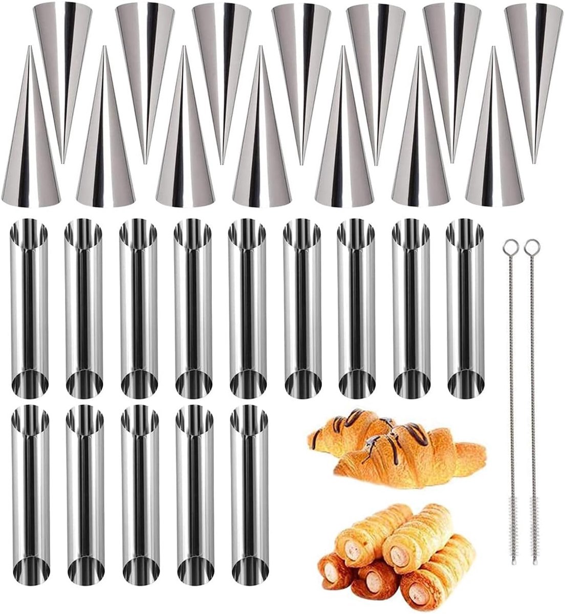 28 pieces baking mould set, cream horn molding set, cream cones stainless steel cannoli tubes molds, conical baking - ShopVlot