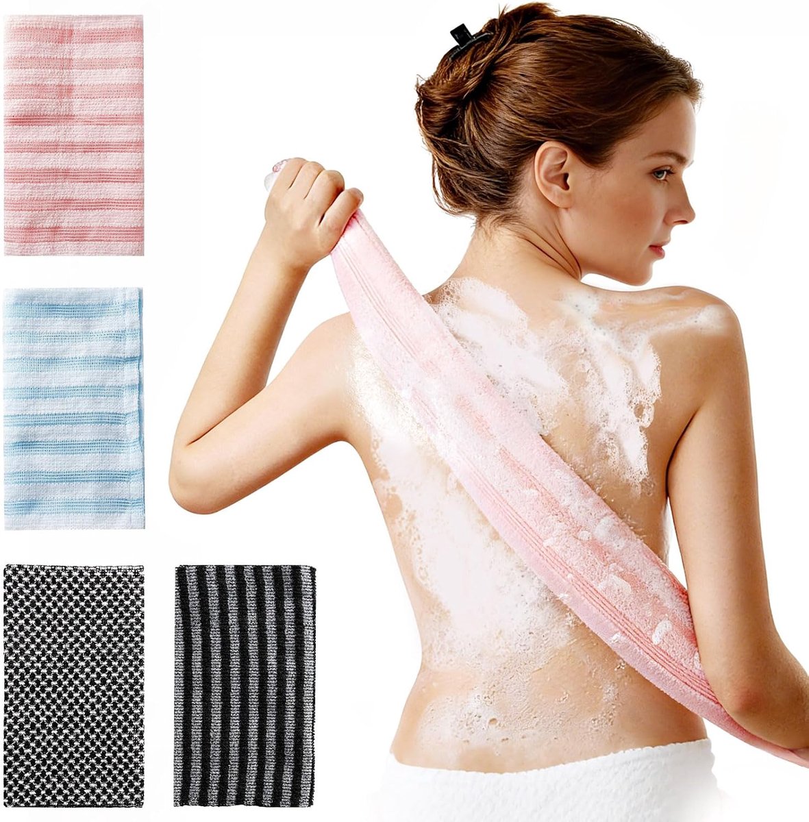 4 stuks Japanse peeling-handdoek, diepreinigende exfoliërende washandjes, extra lange rugwashandjes schrobber voor - ShopVlot