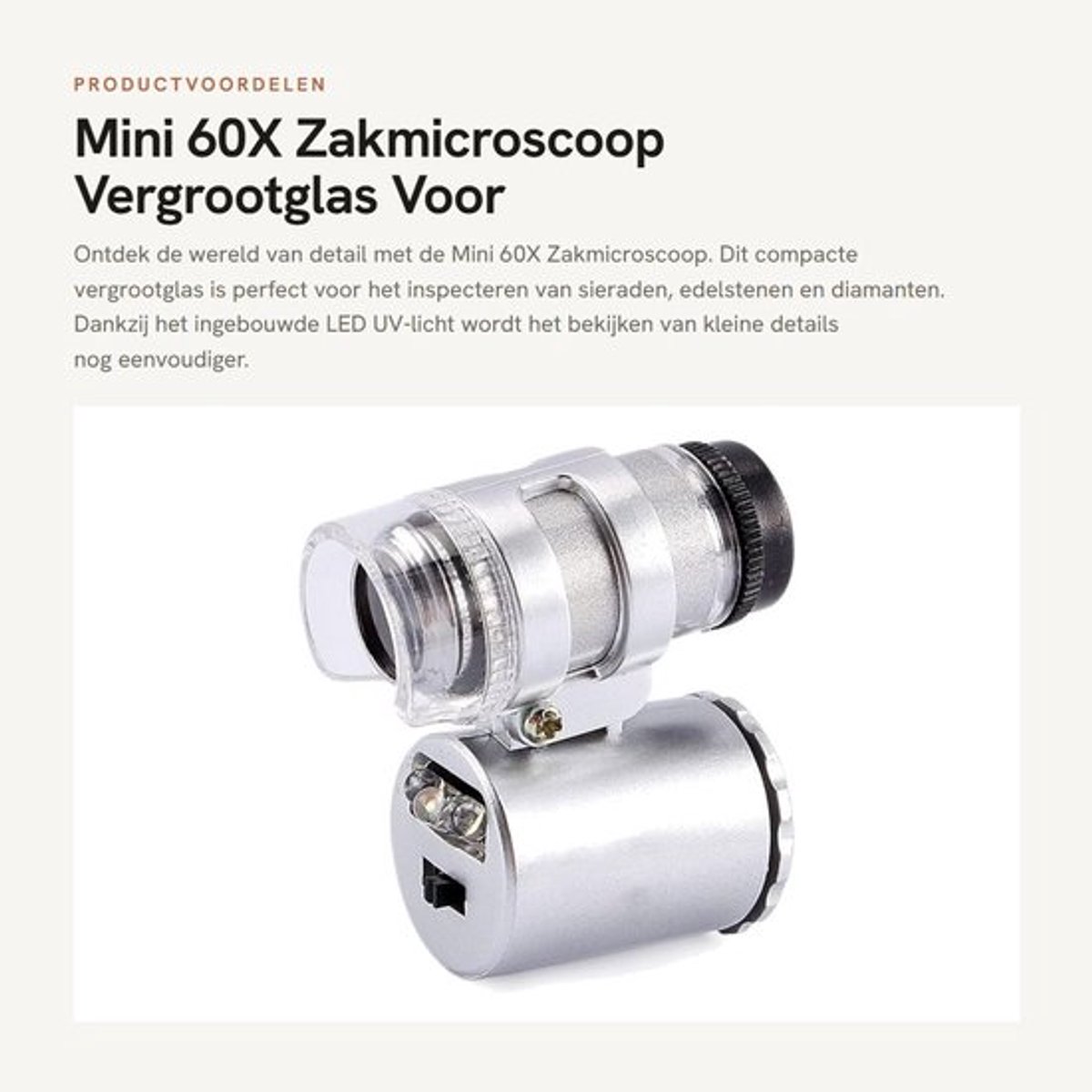 Zakmicroscoop 60X Met LED UV-Licht - Vergrootglas Voor Sieraden - Handmicroscoop - Inspecteren Van Edelstenen - Duurzaam Ontwerp - Stabiele Prestaties