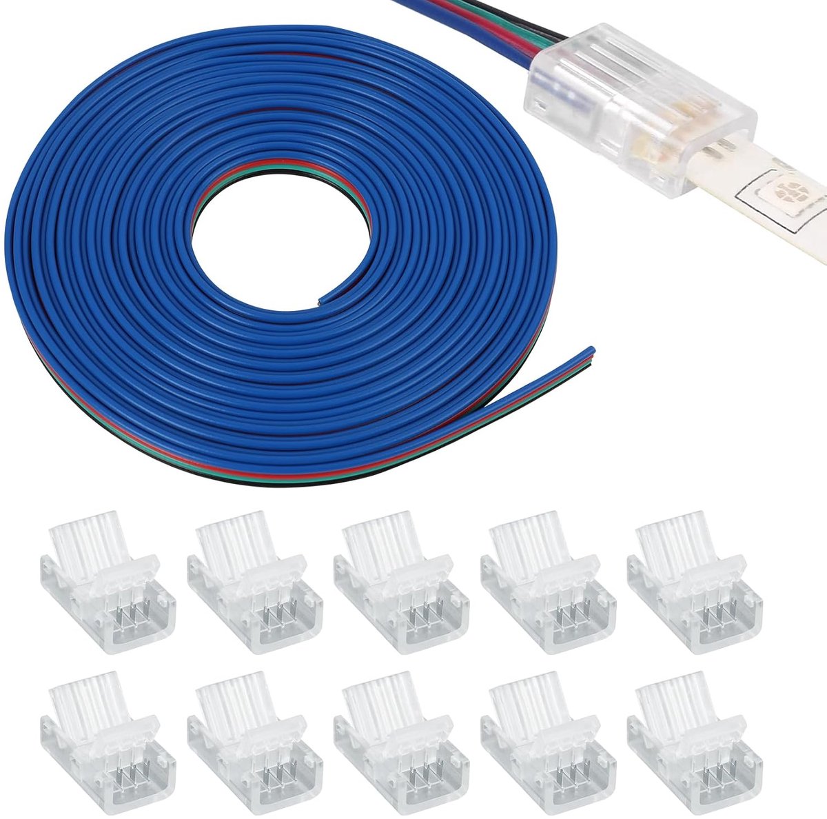 LED Strip Verlengkabel 5 m - 22 AWG 4 Pin - Inclusief 10 naadloze connectors - Uitbreiding voor LED verlichting - ShopVlot