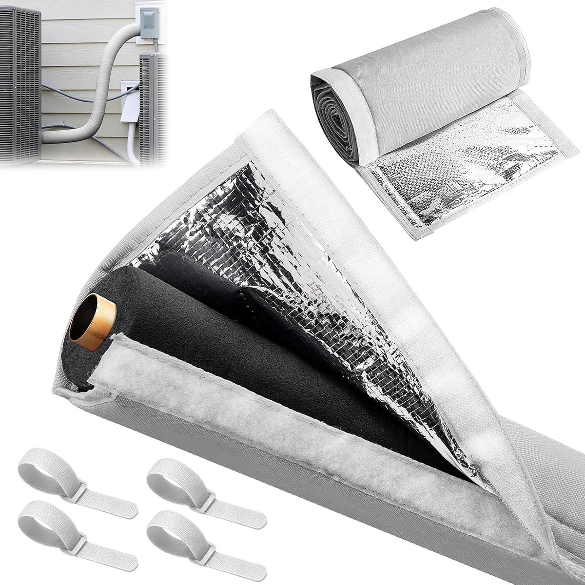 Isolatieafdekking 183 x 26 cm - 3-laags aluminiumfolie - grijs - optimale warmte-isolatie voor airconditioning - ShopVlot