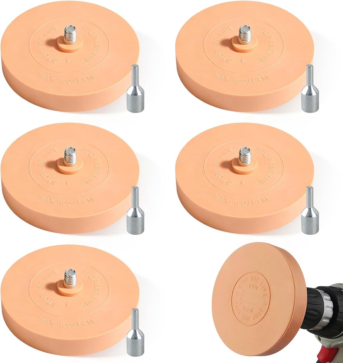 folie-gummen set van 5 - met adapter - duurzaam rubber - verwijder stickers en lijmresten - ShopVlot