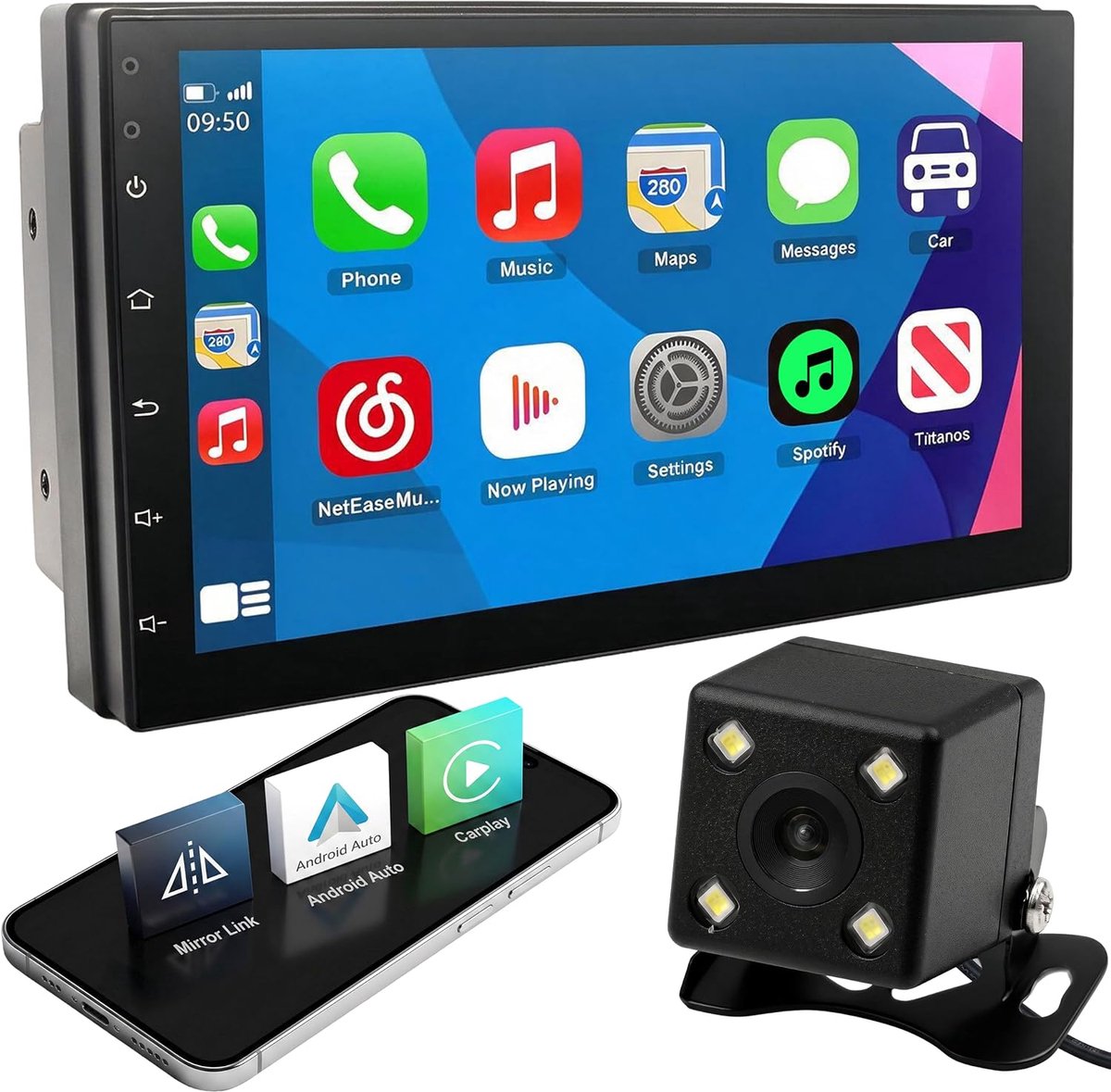 Auto radio met Bluetooth en achteruitrijcamera - 7 inch touchscreen - WiFi en 1080P video - handsfree bellen - ShopVlot
