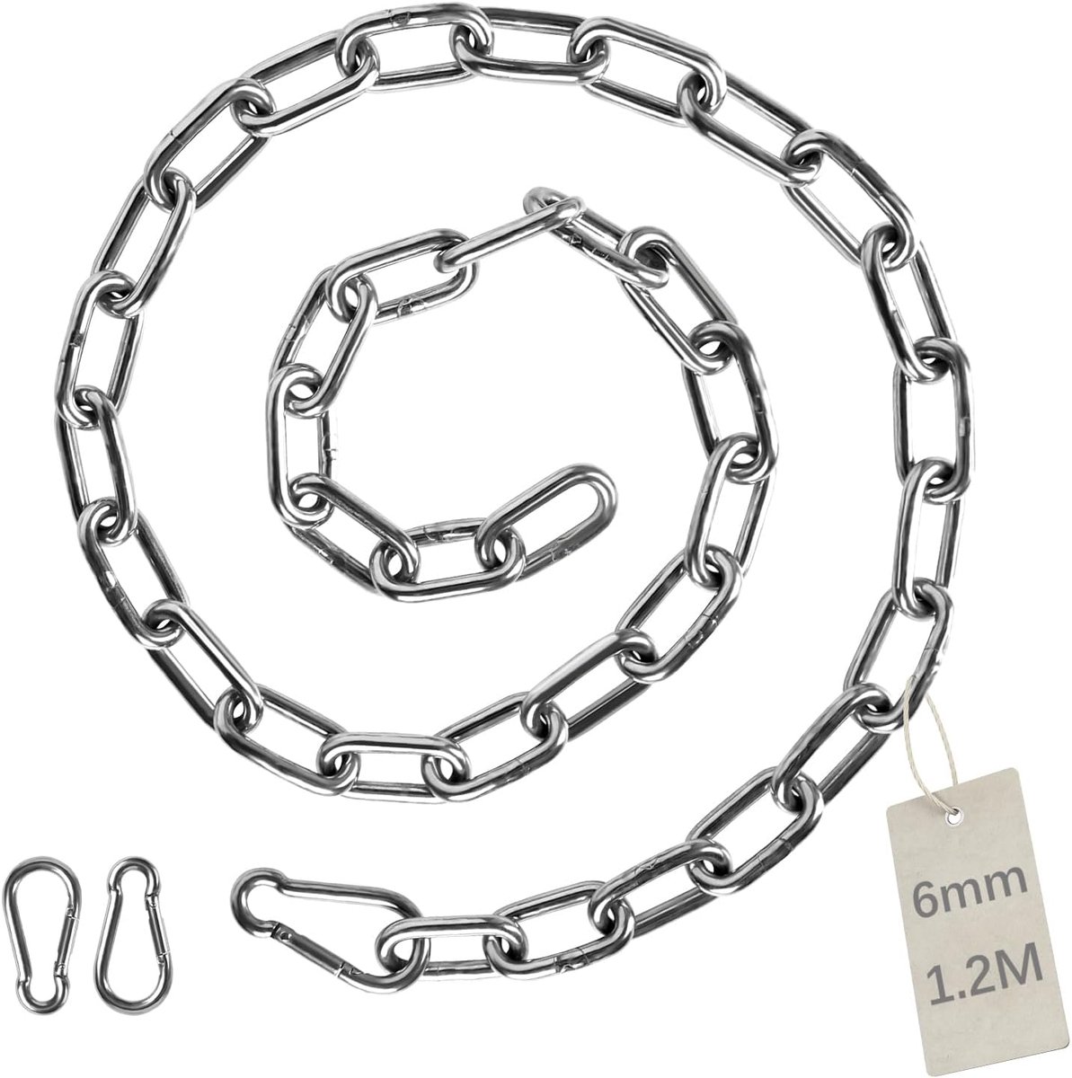 Stalen ketting 1,2 m - 6 mm - met 2 karabiners - ideaal voor decoratie of bevestiging - ShopVlot