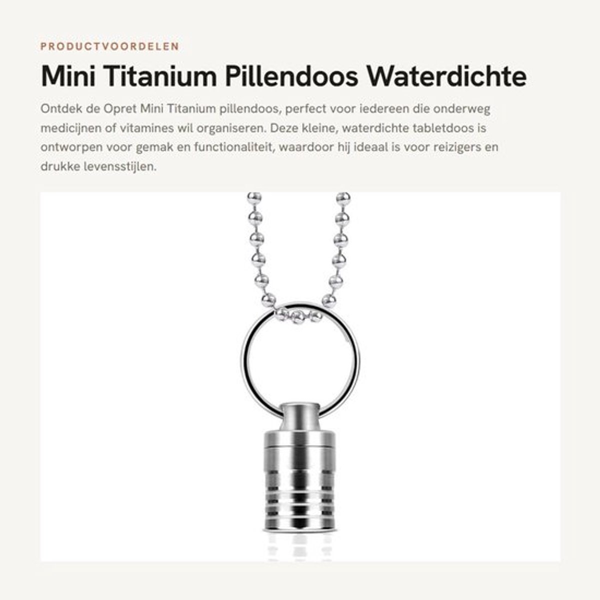 Pillendoos Lichtgewicht Titanium - Waterdichte Tabletdoos - Mini Pillendoos - Sleutelhanger - Reizen - Veilig voor het lichaam - Medicijnendoos