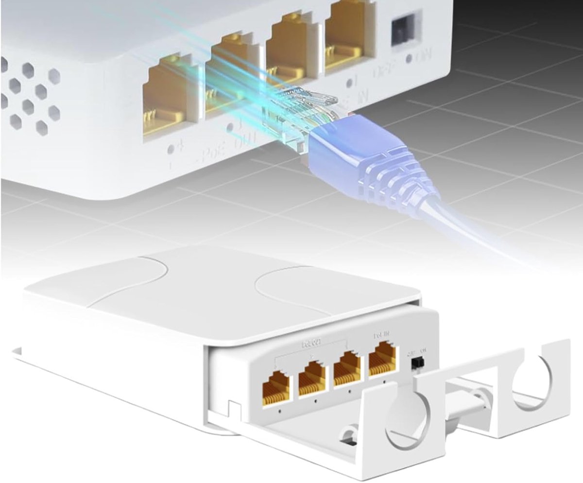 Gigabit PoE extender 1000 Mbps - outdoor 4 poorten - 1 PoE in 3 PoE out - ideaal voor beveiligingscamera's - ShopVlot