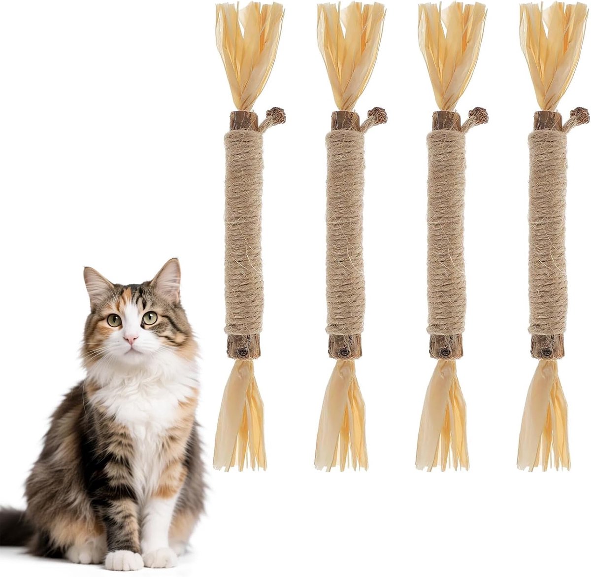 Kattenstokjes 4 stuks - Natuurlijke materialen - Tandreiniging - Elimineert slechte adem - ShopVlot
