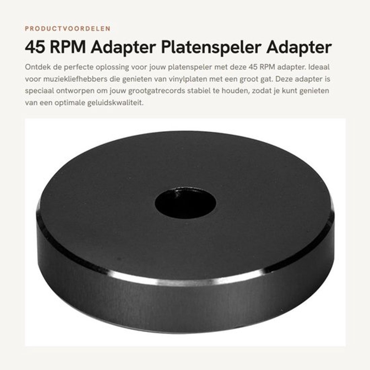 45 RPM Adapter - Platenspeler Adapter - Duurzaam en veilig - Zwart - Groot Gat Conversieblad - Voor Big Hole Records - Klem Adapter