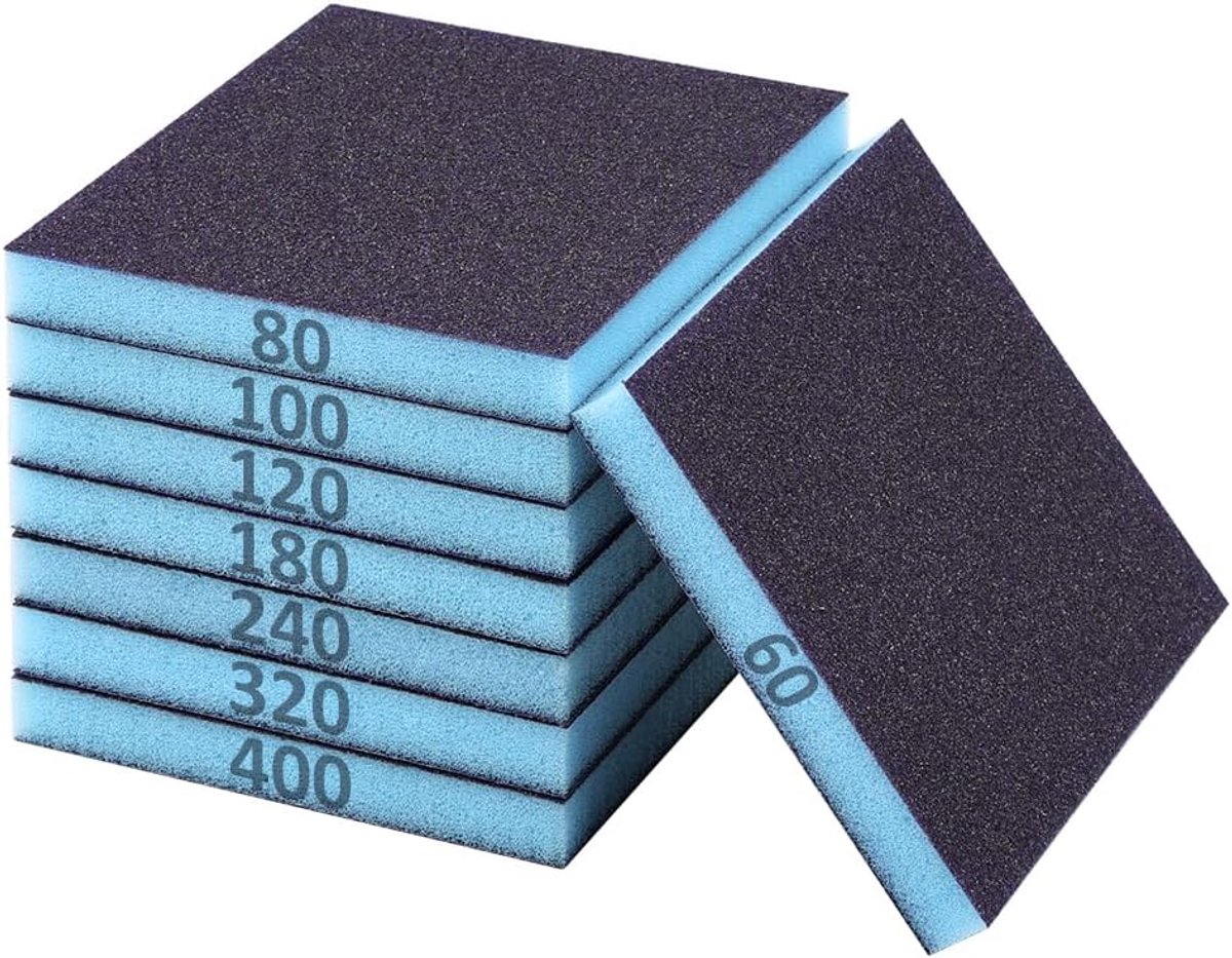 Schuurblok set 8 stuks - verschillende korrelgroottes - wasbare schuurpads - ideaal voor houtbewerking - ShopVlot