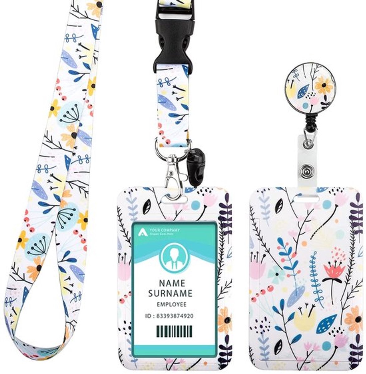 ID-kaarthouder met koord - uittrekbare sleutelhanger - lanyard - badgehouder - huidvriendelijk - dubbelzijdig gepersonaliseerd