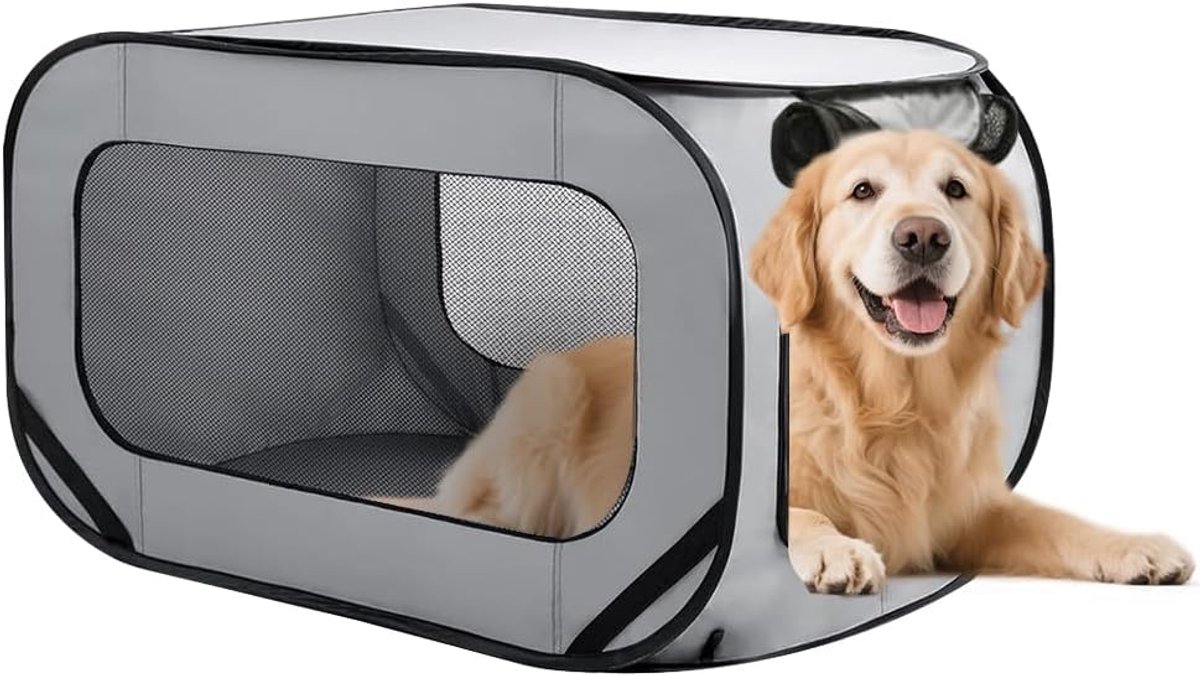 Hondentransportbox 92 x 52 x 52 cm - opvouwbaar Oxford-stof - ademend mesh - ideaal voor onderweg - ShopVlot