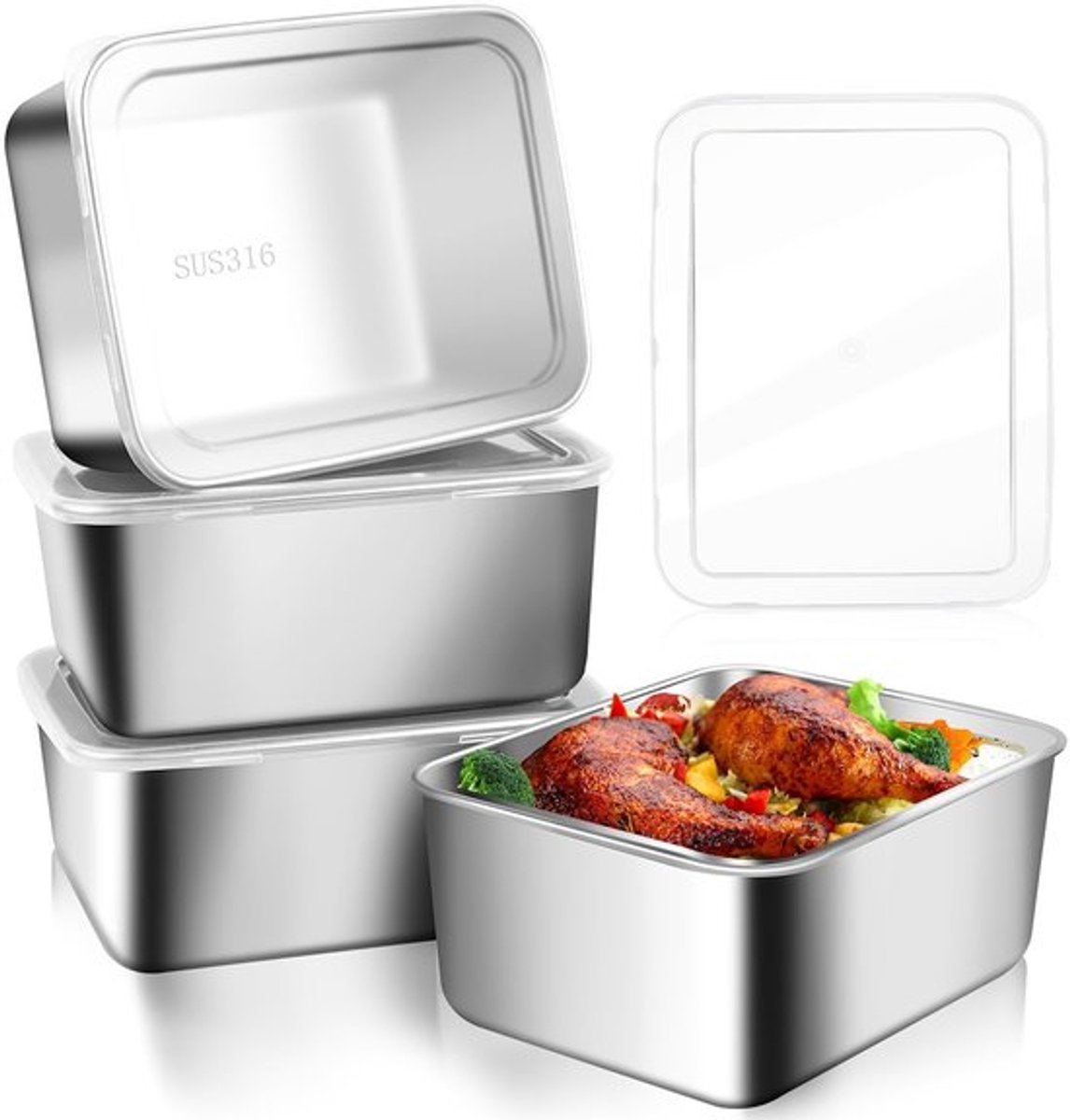 Vleesbox - Roestvrij Staal - Luchtdicht - Opbergdoos met Deksel - Voor Vlees/Sausage/Fruit - Afmetingen 13,5 x 10,5 x 5,5 cm