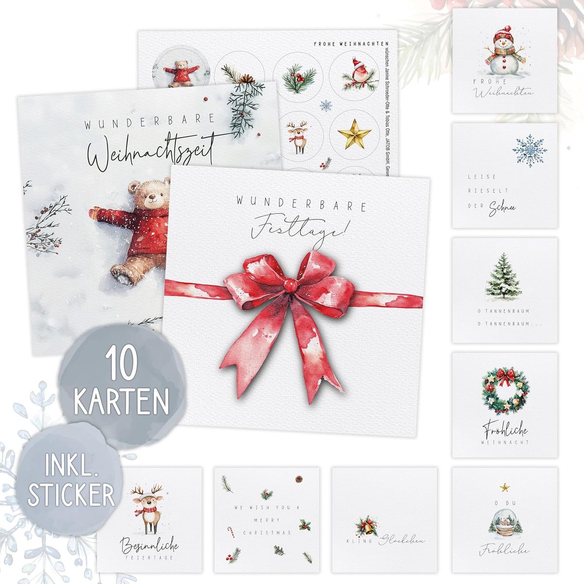 Kerstkaarten XXL Set - 10 Grote Festieve Ontwerpen - Inclusief Stickervel - Perfect voor Persoonlijke Groeten - ShopVlot