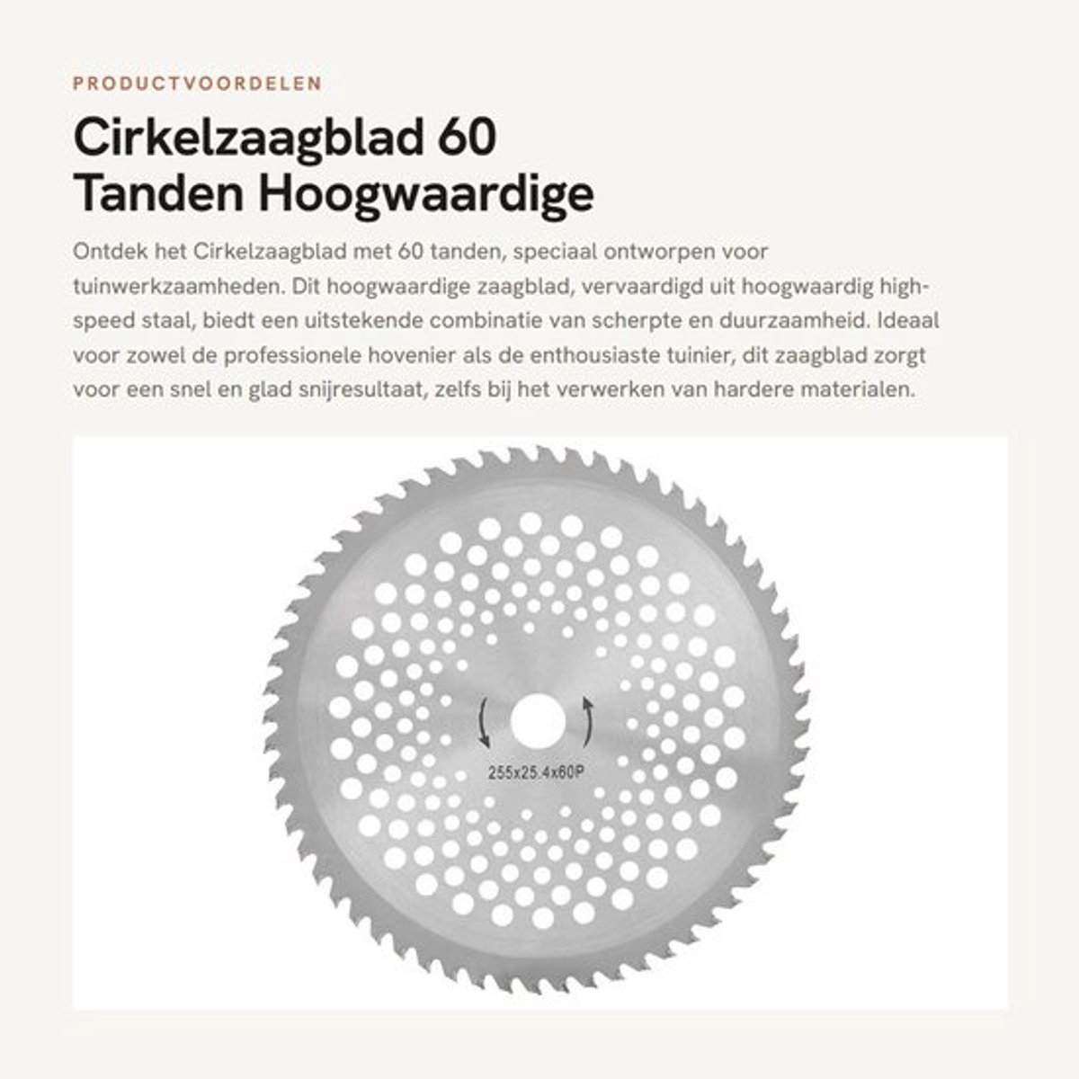 Cirkelzaagblad 255mm - 60 Tanden - Hoogwaardig Hoog-snelheidsstaal - Snijden van Onkruid - Scherp en Duurzaam - Efficiënt Werk - Zaagblad