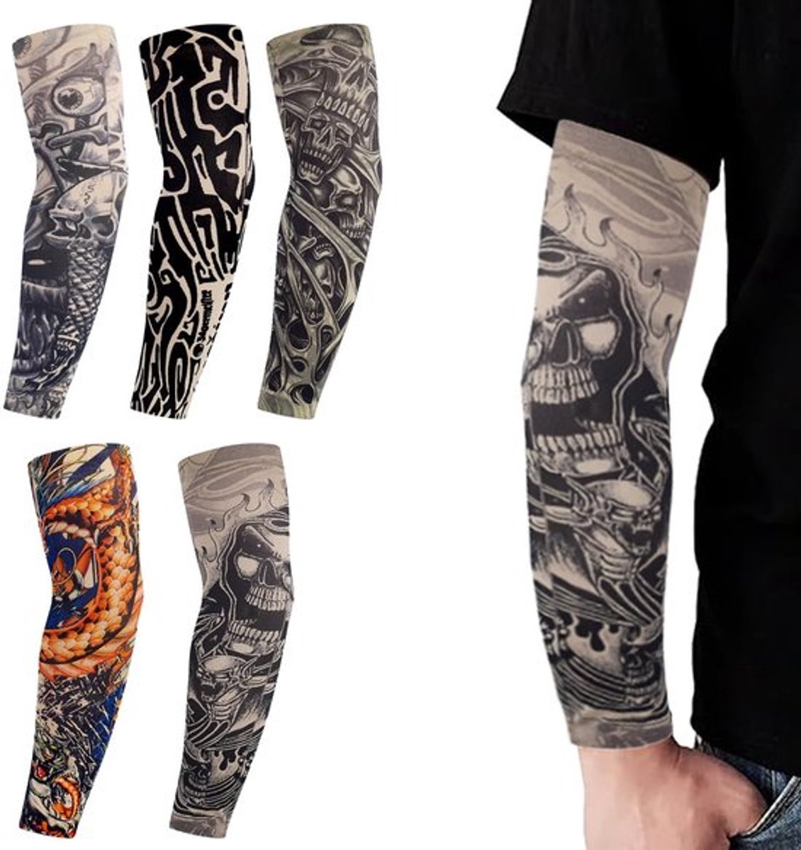Tattoo-Mouwen Set van 5 - Unieke Armtattoo-Mouwen - Ademend Polyester - Zonbestendig - Lichtgewicht - Comfortabele Pasvorm