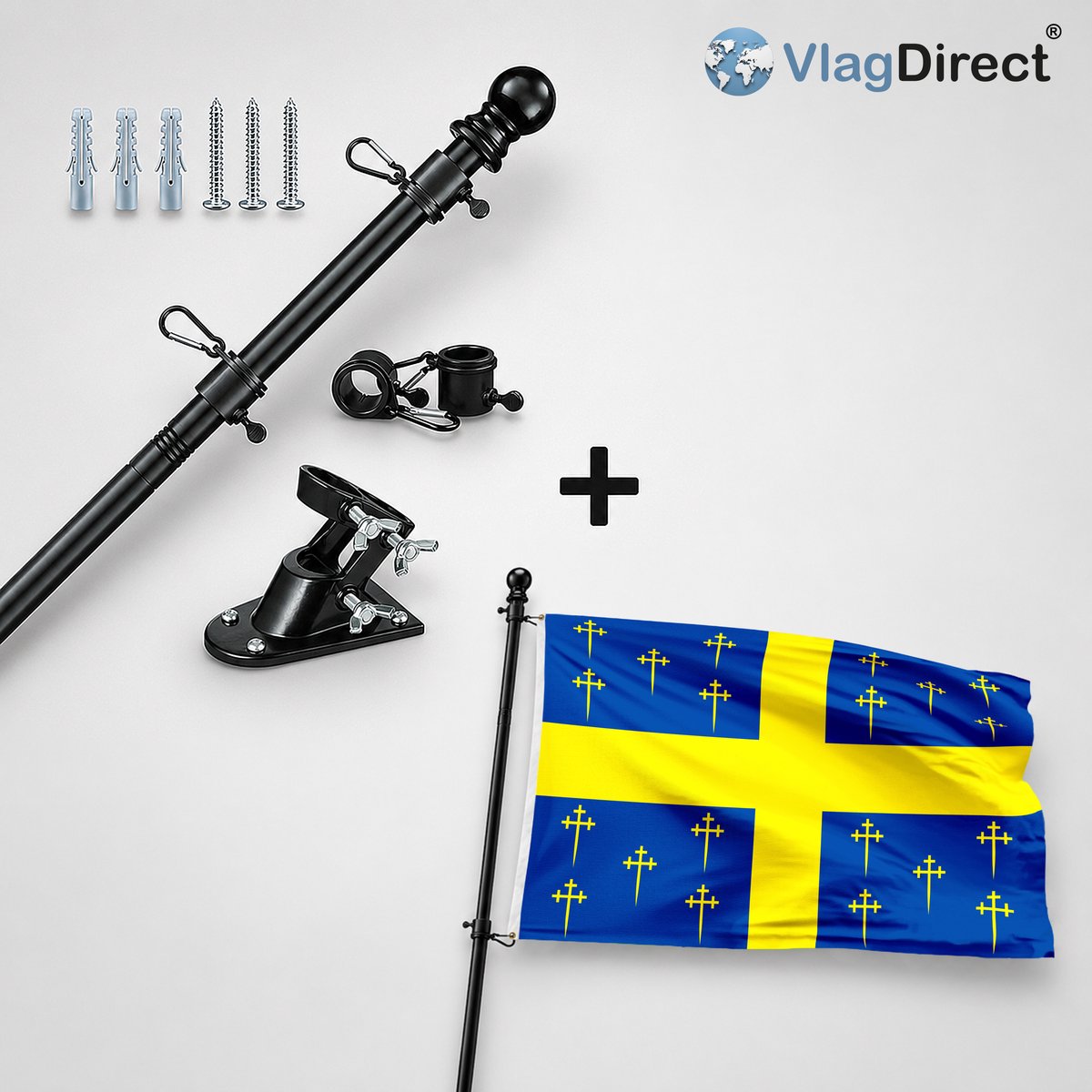 VlagDirect - Compleet vlaggenpakket - Zwarte vlaggenstok inclusief vlaggenstokhouder + Gemeente Bertogne vlag - 90 x 150 cm.