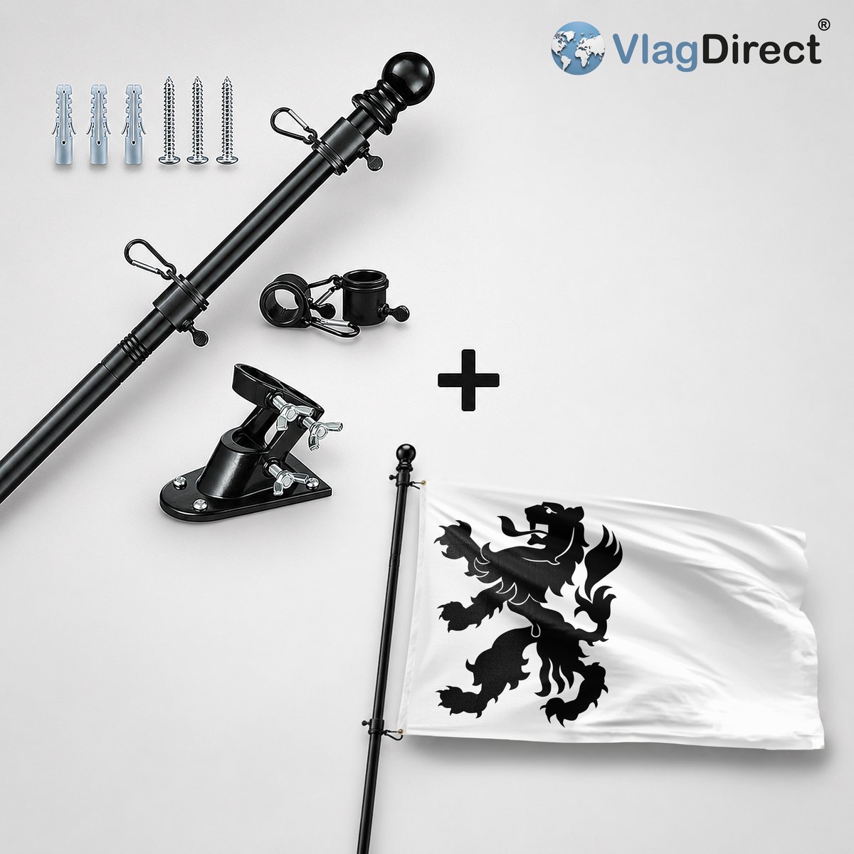 VlagDirect - Compleet vlaggenpakket - Zwarte vlaggenstok inclusief vlaggenstokhouder + Noordwijk vlag - Gemeente Noordwijk vlag - 90 x 150 cm.