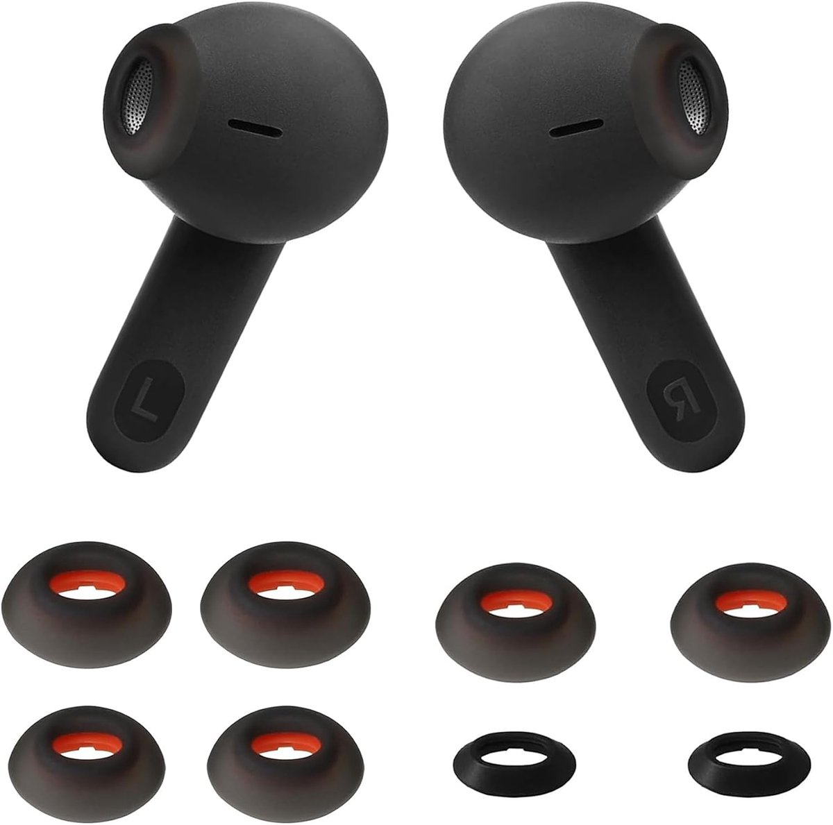 Tune Flex 4 Pairs Replacement Silicone Earbuds Compatible with JBL Tune Flex XS/S/M/L 4 Sizes XS/S/M/L Black - ShopVlot