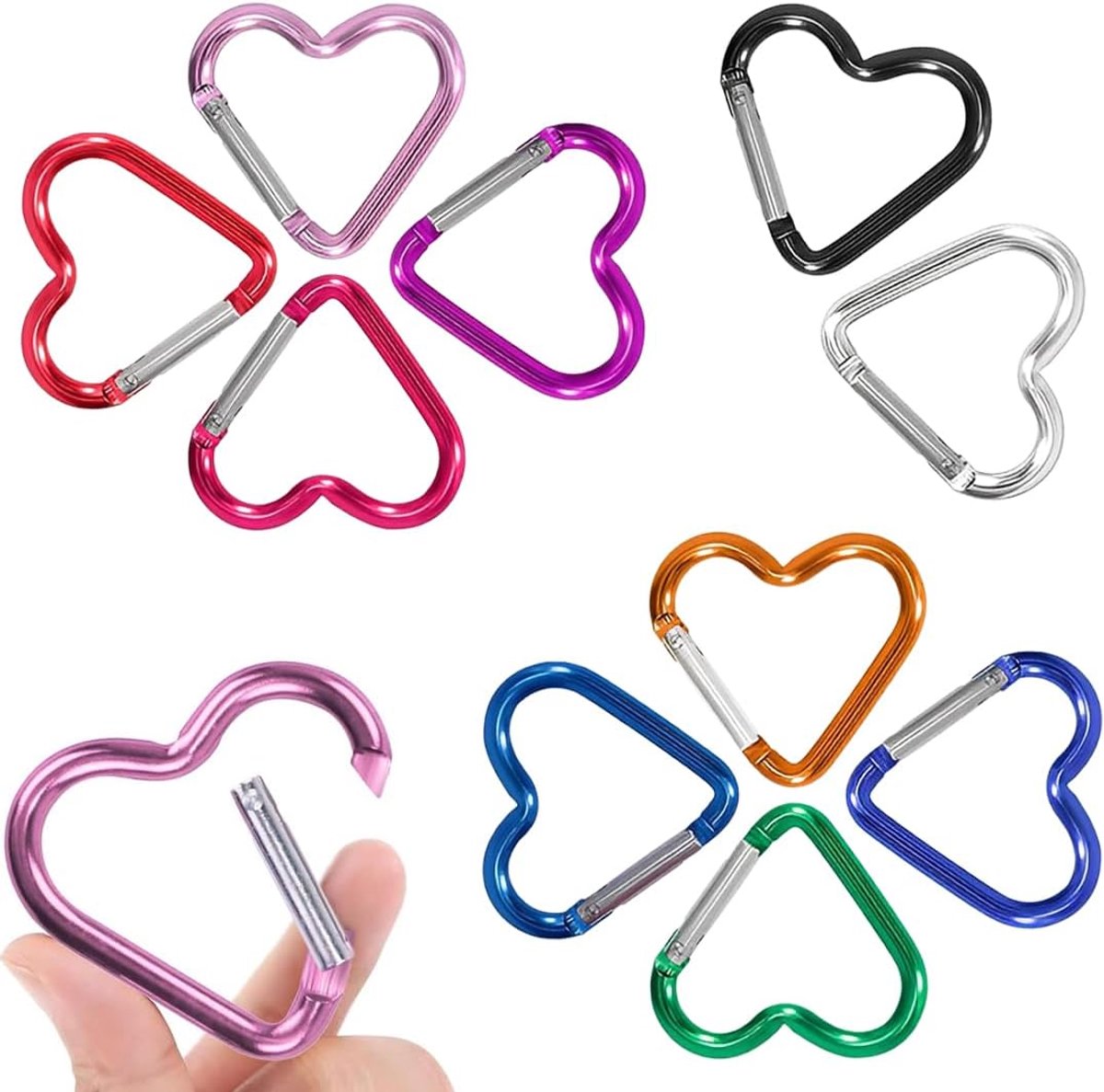 Pack of 10 Aluminium Alloy Heart Carabiner Hooks Stable for Camping, Fishing, Hiking, Travel, Keychain, Outdoor - ShopVlot