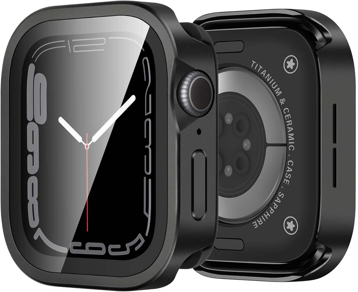 Metalen beschermhoes, compatibel met Apple Watch serie 6/5/4/SE 44 mm, ultradun, 306° krasbestendig, met achterkant - ShopVlot