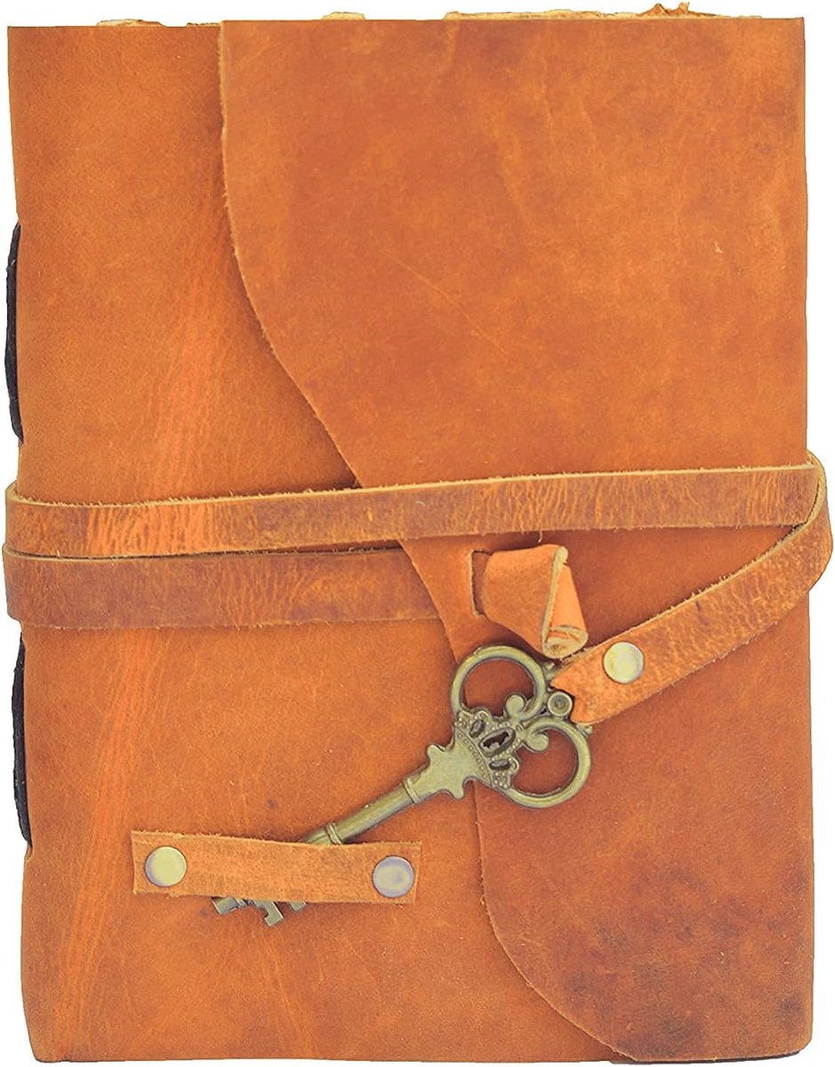 OVERDOSE Deckle Orange with Key Leather Diaries - Vintage Leather Diary Men Women Travel Diary & Drawing Writing - ShopVlot