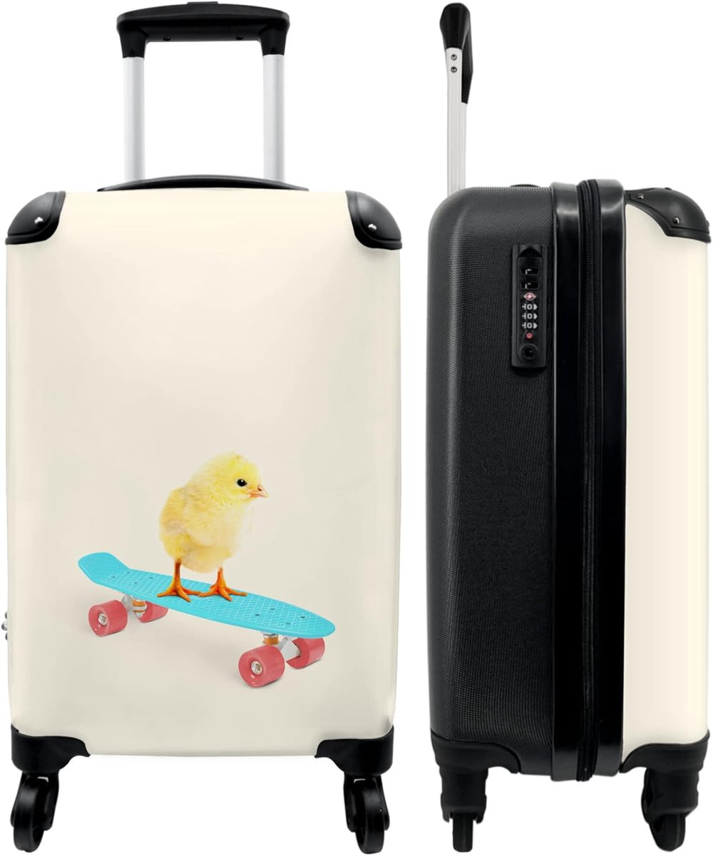 NoBoringSuitcases.com® Travel Suitcase Trolley Cabin Luggage Chick - Yellow - Skateboard - Blue - Animals - ShopVlot