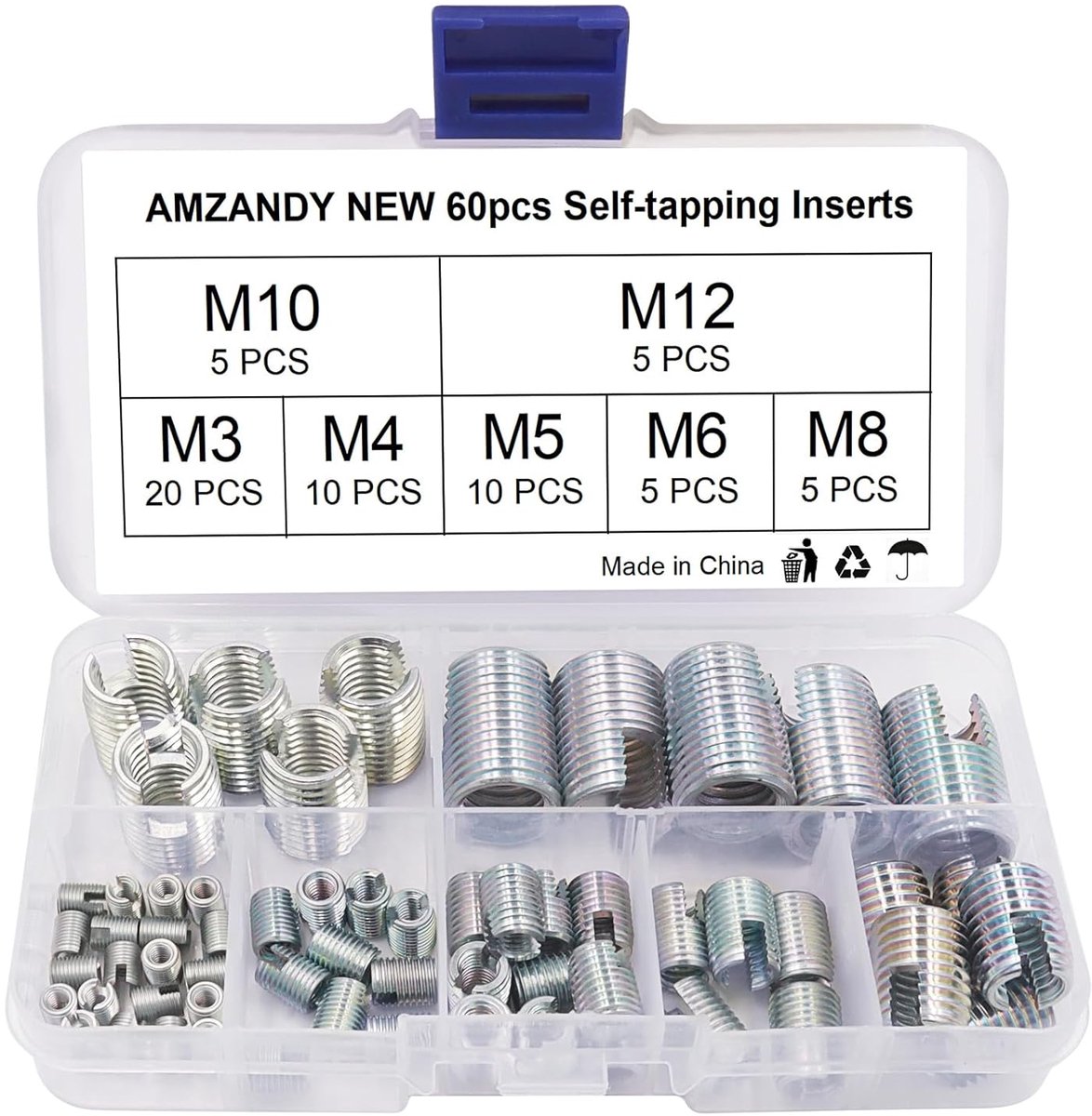 Self Tapping Thread Insert - Thread Repair Kit 60 Pieces - M3 M4 M5 M6 M8 M10 M12 Thread Inserts Carbon Steel Threaded - ShopVlot