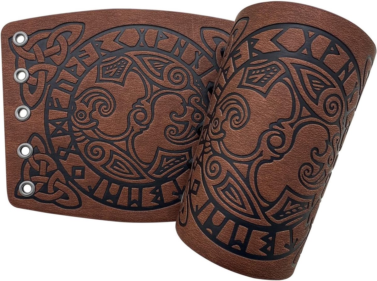 2 Pcs Viking Leather Braces, Medieval Embossed Armband, Thor's Hammer PU Arm Guards, Vintage Leather Suspenders for - ShopVlot