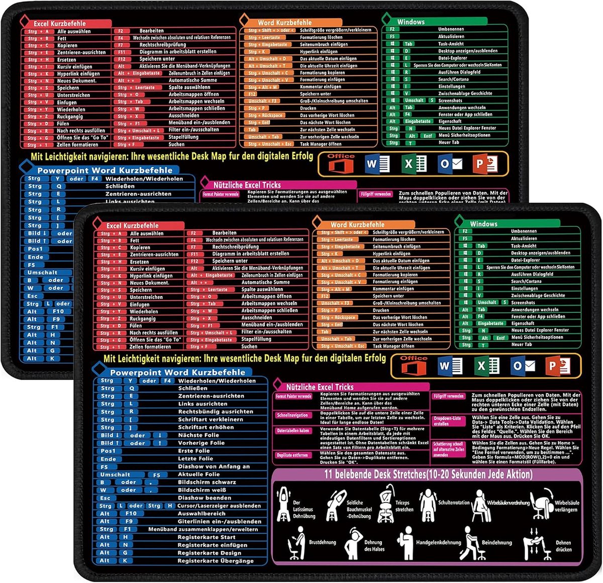 2 stuks Excel Shortcut muismat Duits voor Word PowerPoint Windows - ShopVlot