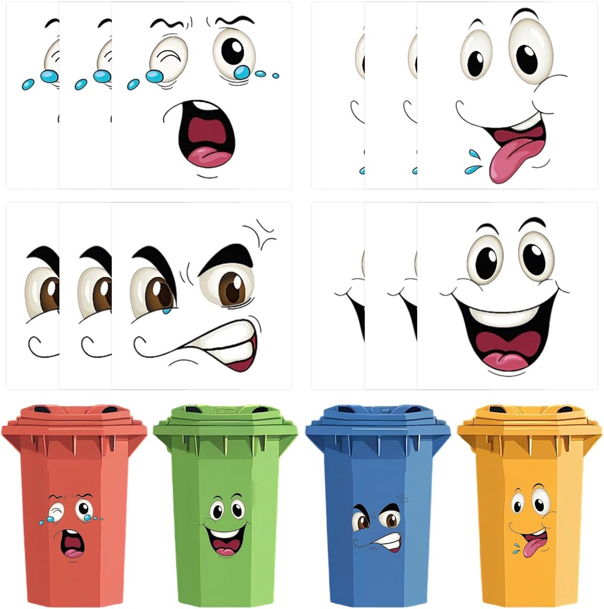 Mülltonnenstickers 12 stuks - 20 x 20 cm - Cartoon emoticons - Leuk voor huisdecoratie - ShopVlot