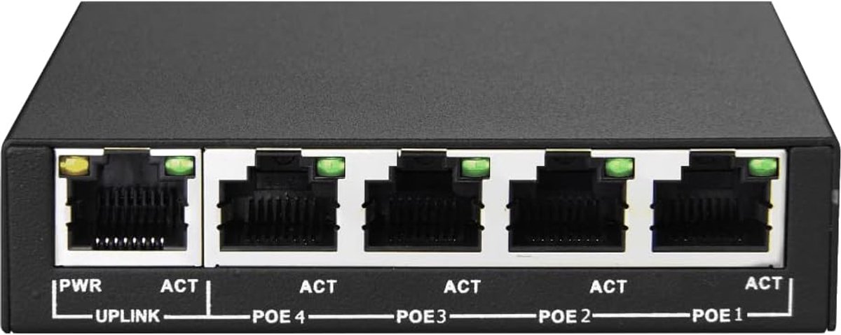 Mini Poe Switch met 5 LAN-poorten - 4 PoE + 1 Uplink - 48V, 60W - Ideaal voor camera's en access points - ShopVlot