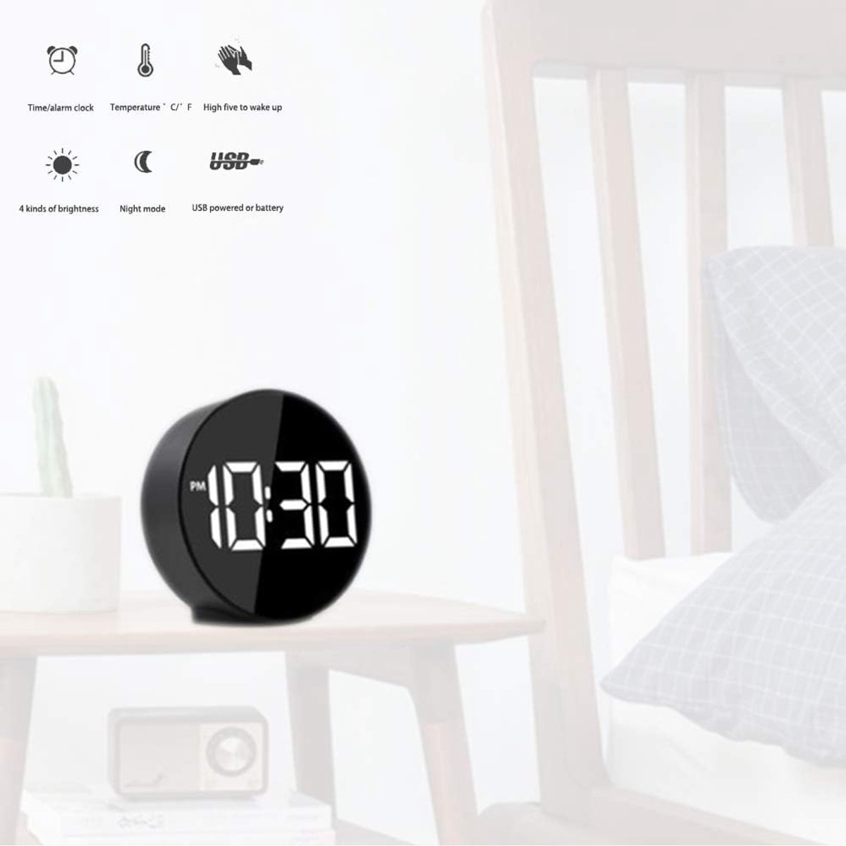 Digitale wekker met temperatuurdisplay - Kleine tafelklok - 4 verstelbare helderheden - Ideaal voor slaapkamer - ShopVlot