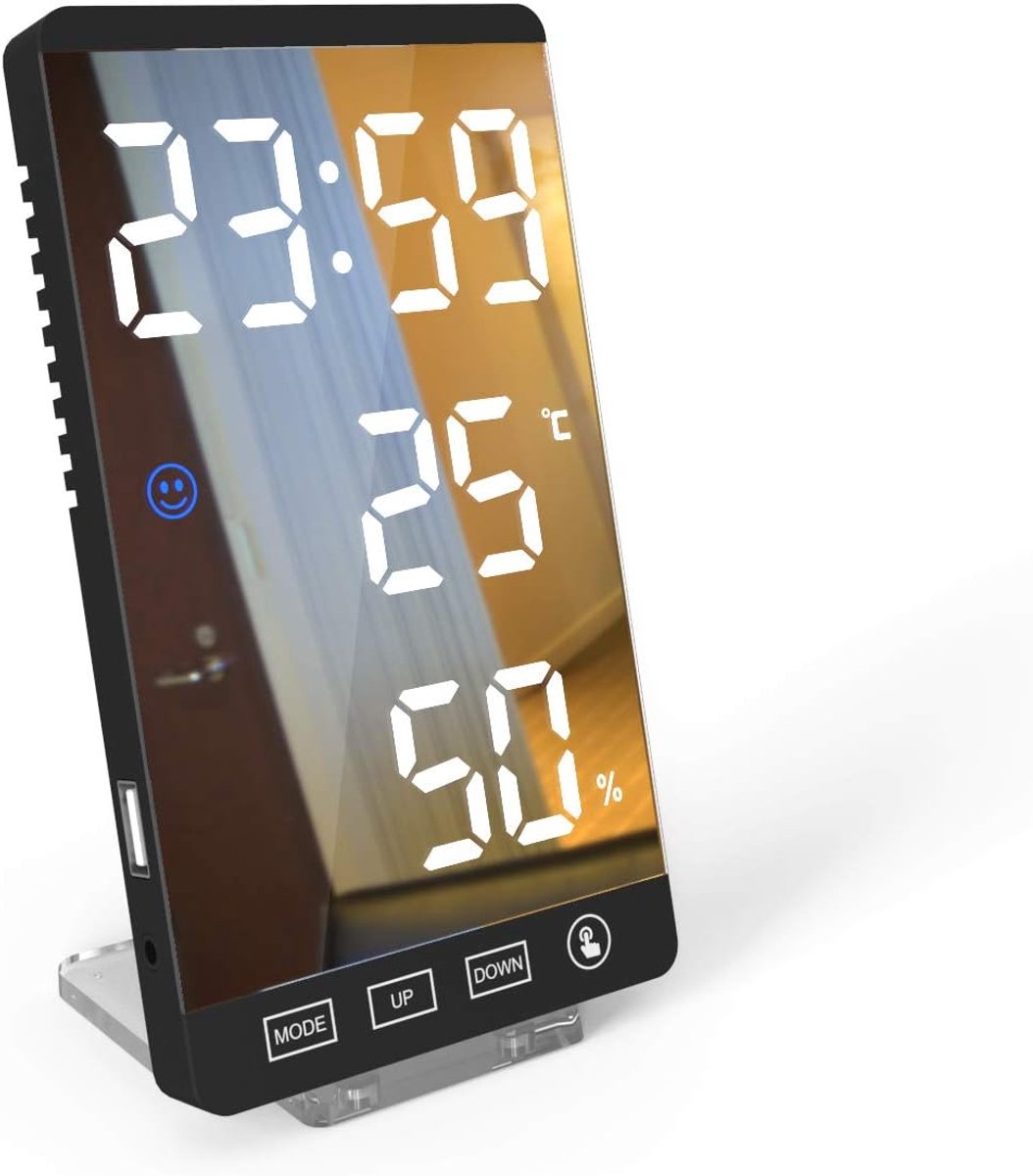 Digitale thermometer hygrometer alarmklok - grote LED-scherm - buitensensor - ideaal voor thuis en kantoor - ShopVlot