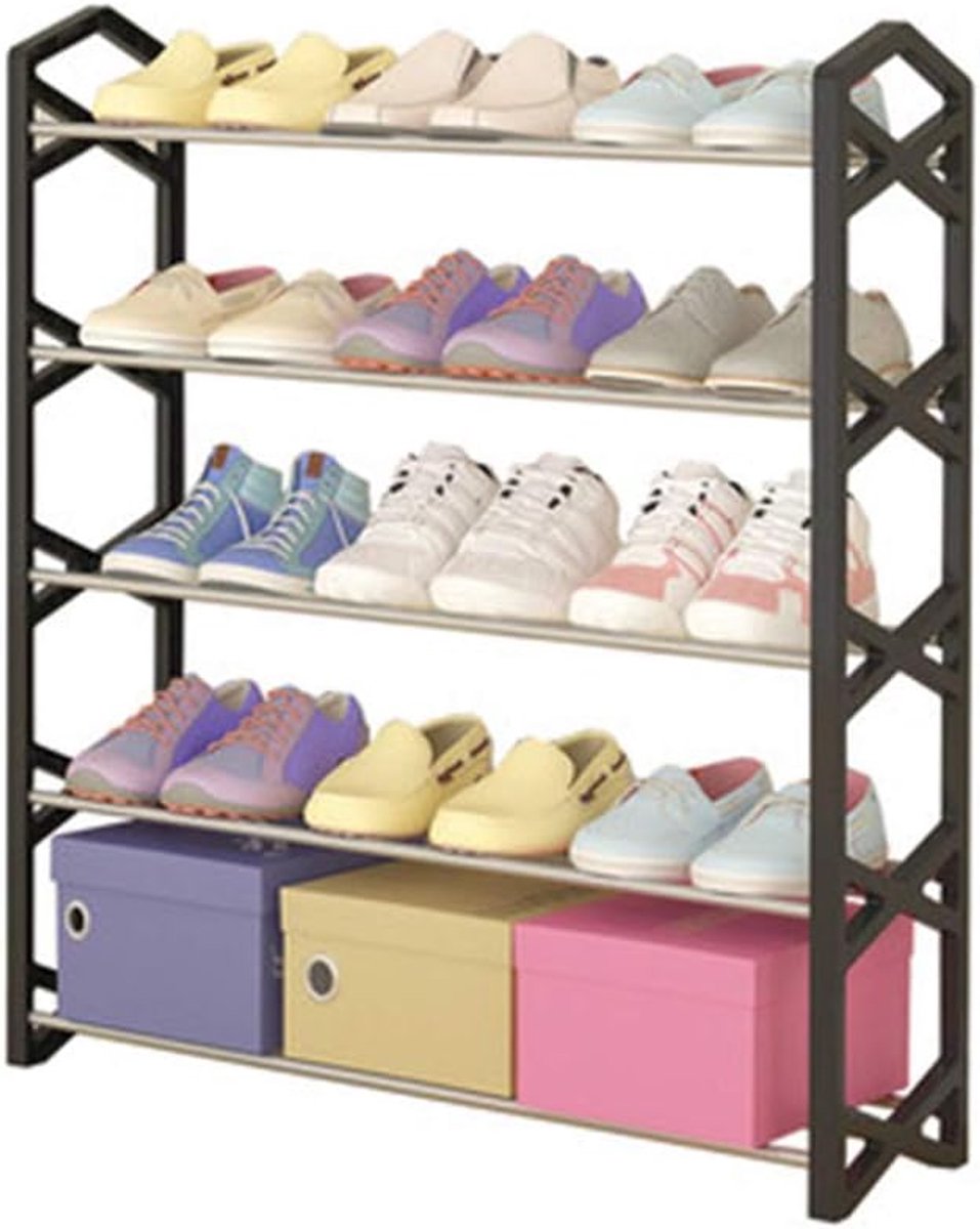 Schoenenrek 5-laags - Multifunctioneel zwart - Stabiliteit door dubbele versterking - Ideaal voor 15 paar schoenen - ShopVlot