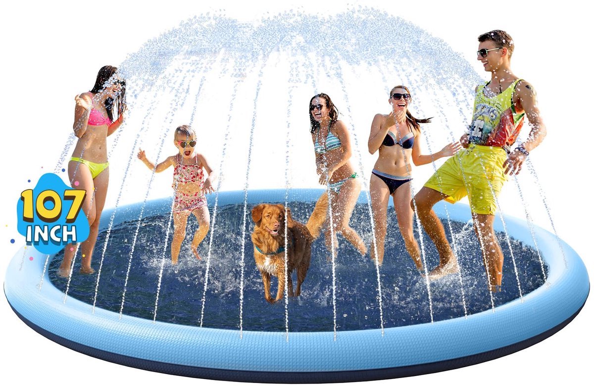 Casalora Grote Opblaasbare Splash Pad 200CM – Watersproeimat voor Kinderen en Honden – Anti-slip Water Speelmat met Sproeiers – Duurzaam Buitenspeelgoed voor Tuin, Strand en Zomer (Blauw)