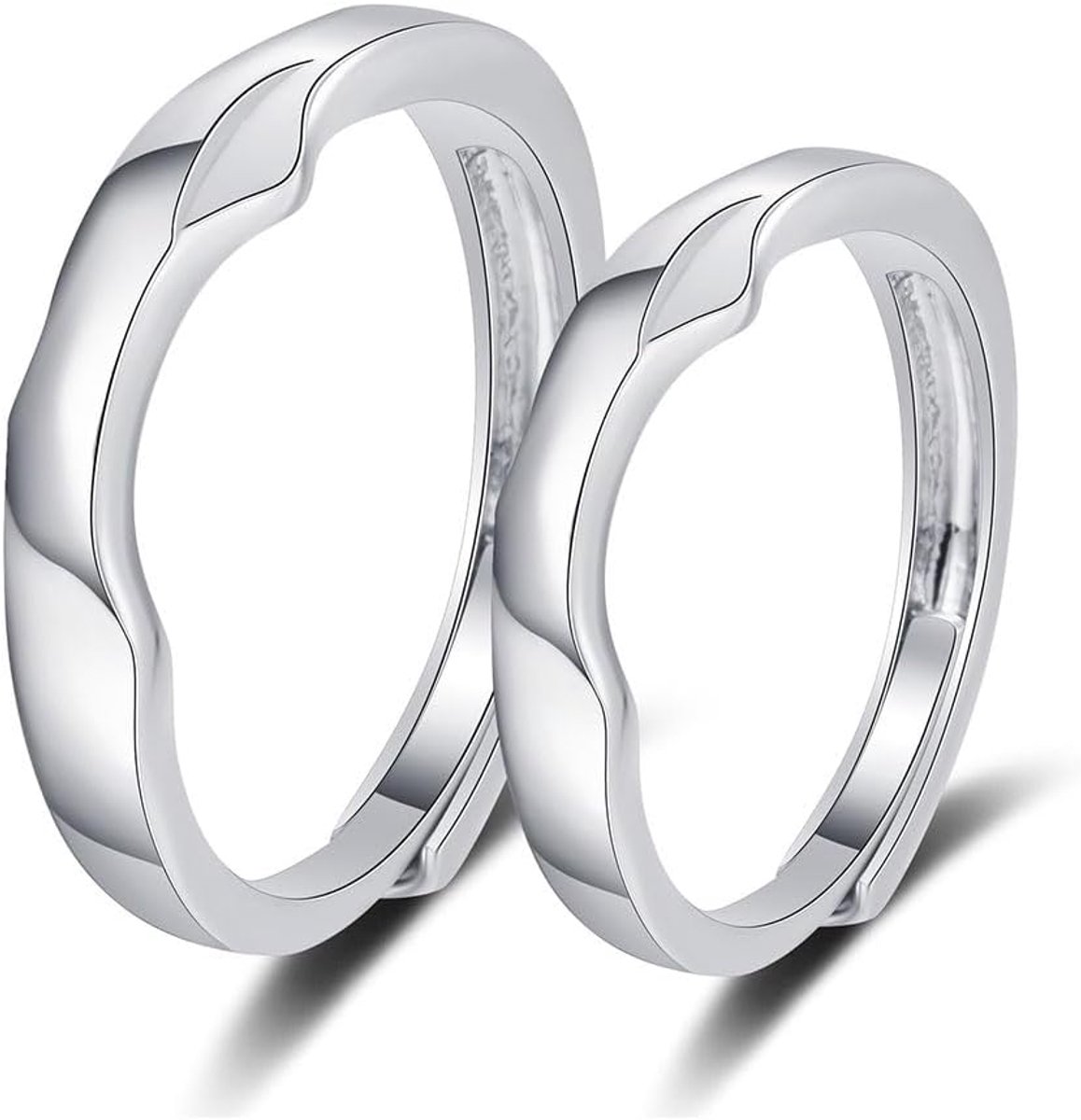 2PCS Cubic Zirconia Couple Rings Set, Adjustable Open Pair Band Eternity Rings for Men and Women, Hypoallergenic - ShopVlot